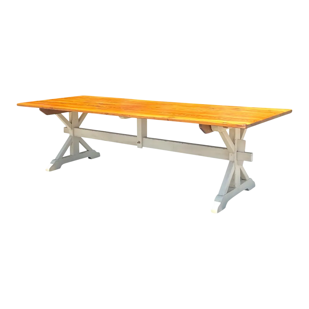 Late 20th Century Vintage Boho Trestle Plank Farm Table