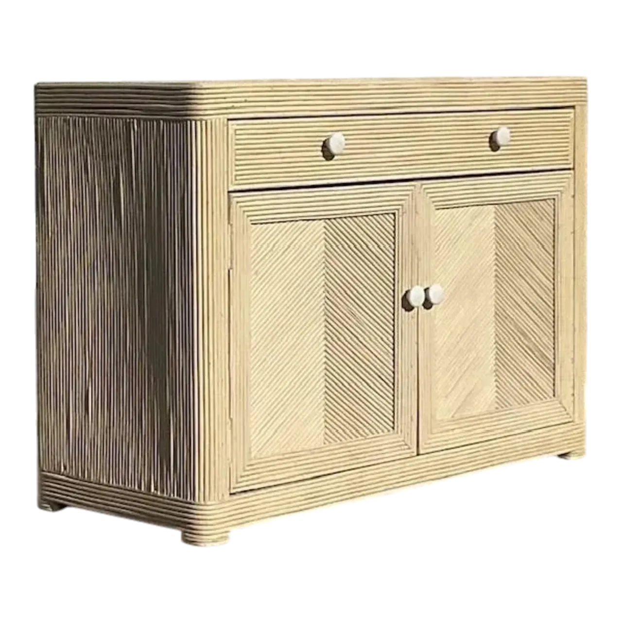 Late 20th Century Vintage Coastal Washed Pencil Reed Sideboard