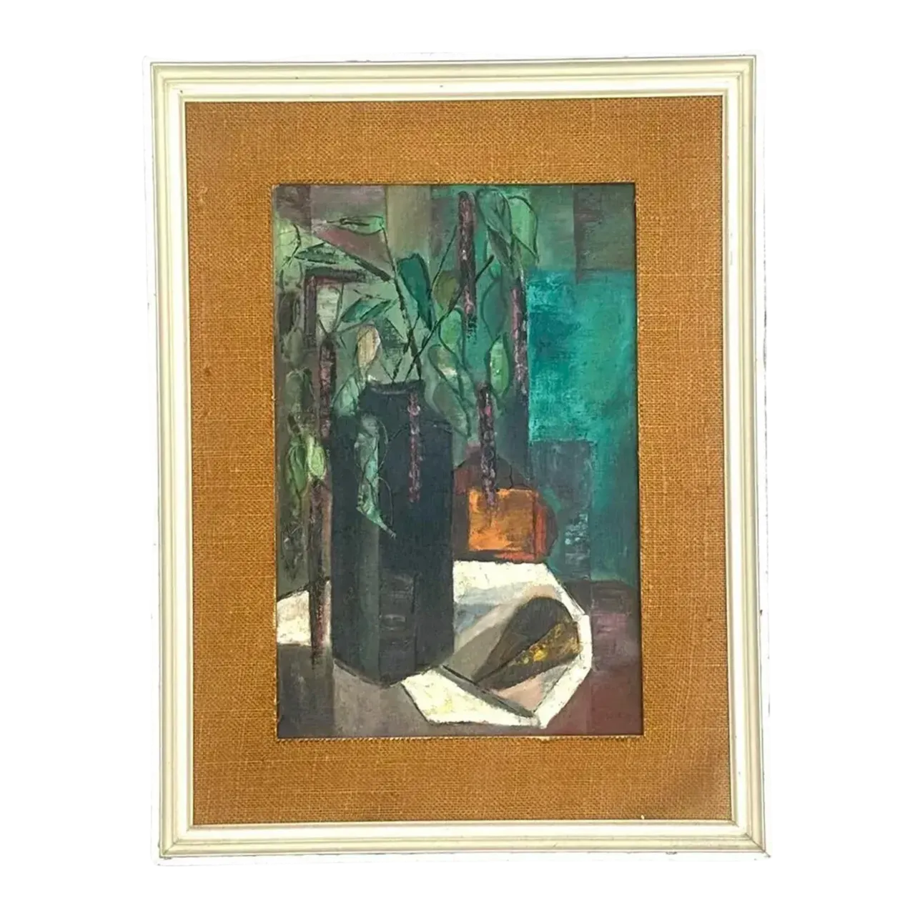 Mid 20th Century Vintage Boho Abstract Expressionist Still Life Oil Painting
