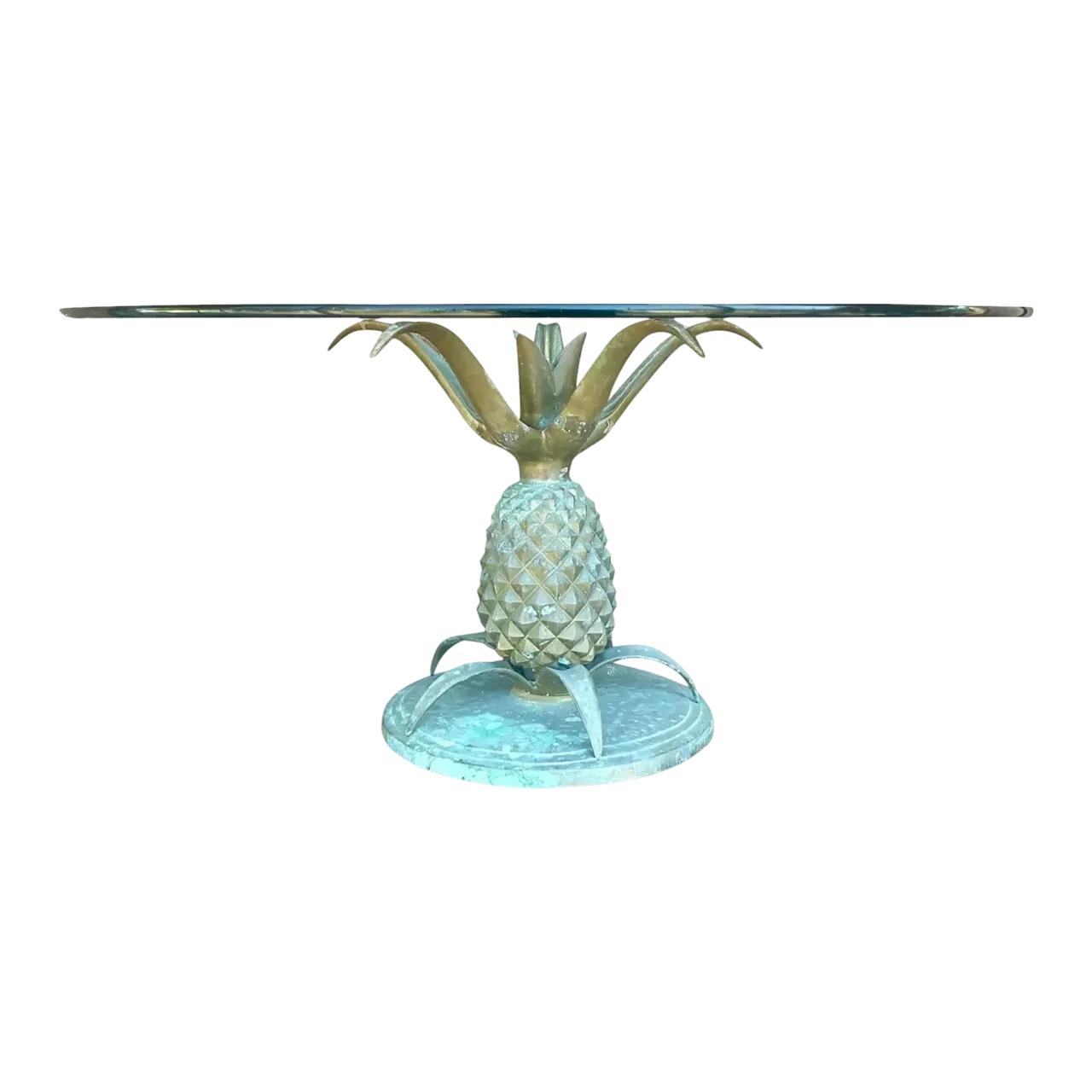 Mid 20th Century Vintage Boho Patinated Brass Pineapple Coffee Table