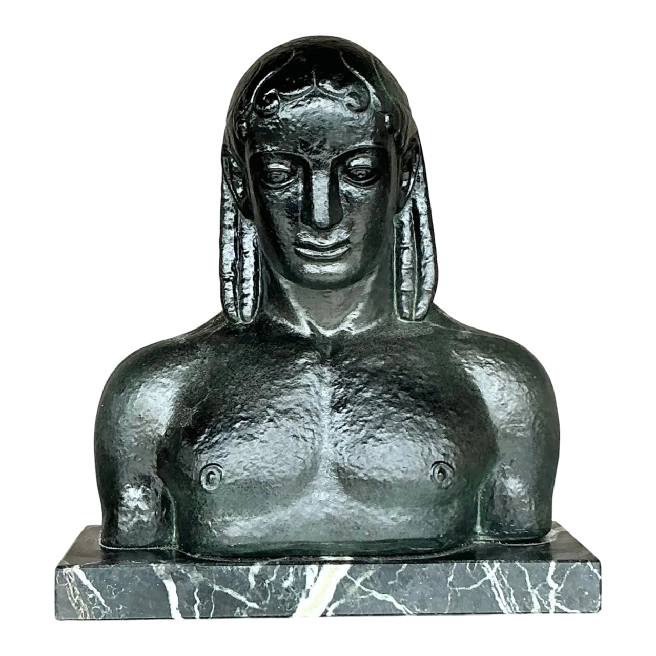 Mid 20th Century Vintage Boho Patinated Plaster Bust of Man