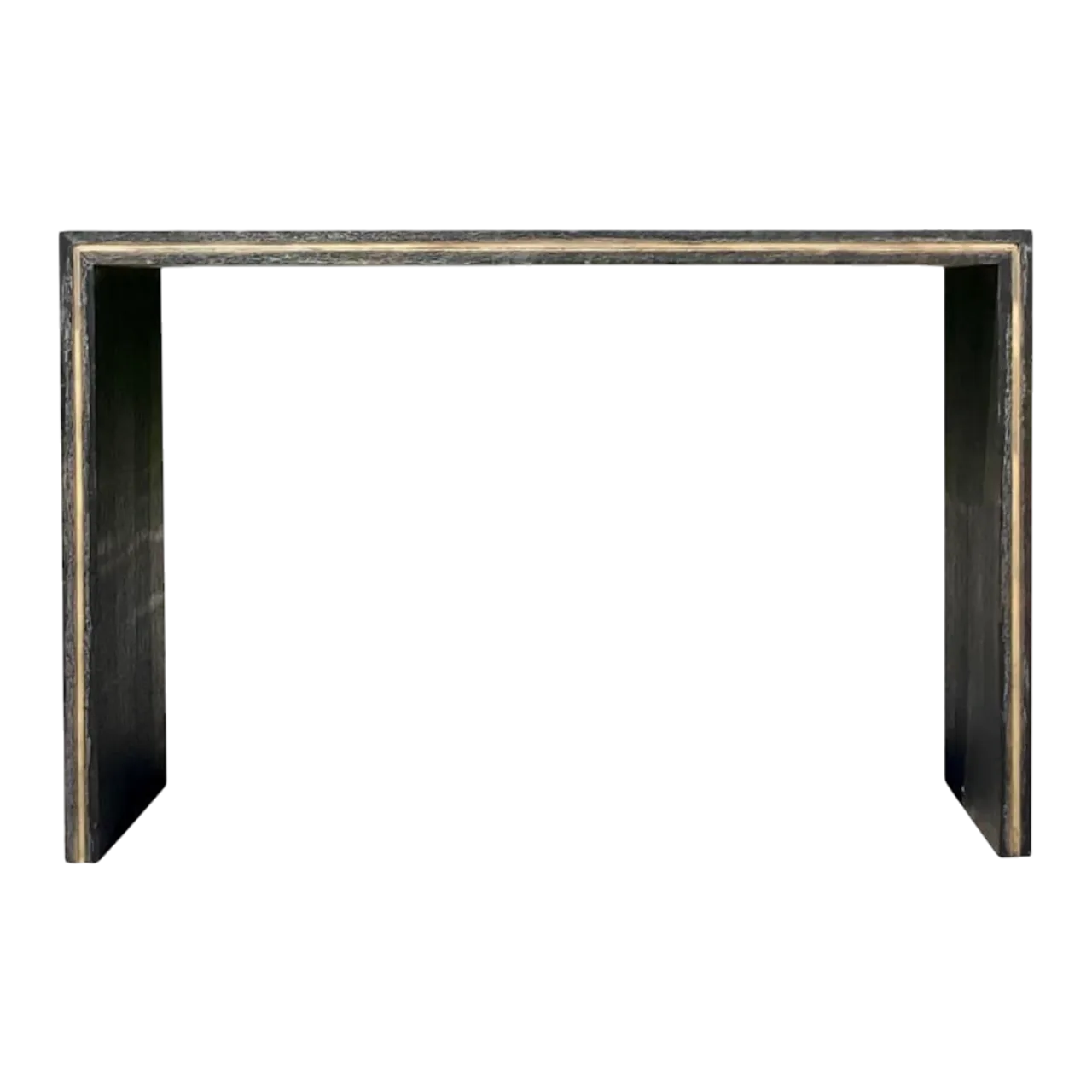 Mid 20th Century Vintage Contemporary Custom Brass Inlay Console Table