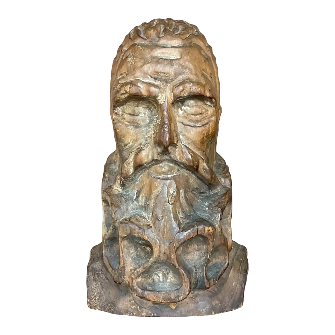 Mid 20th Century Vintage Hand Carved Bust of Man