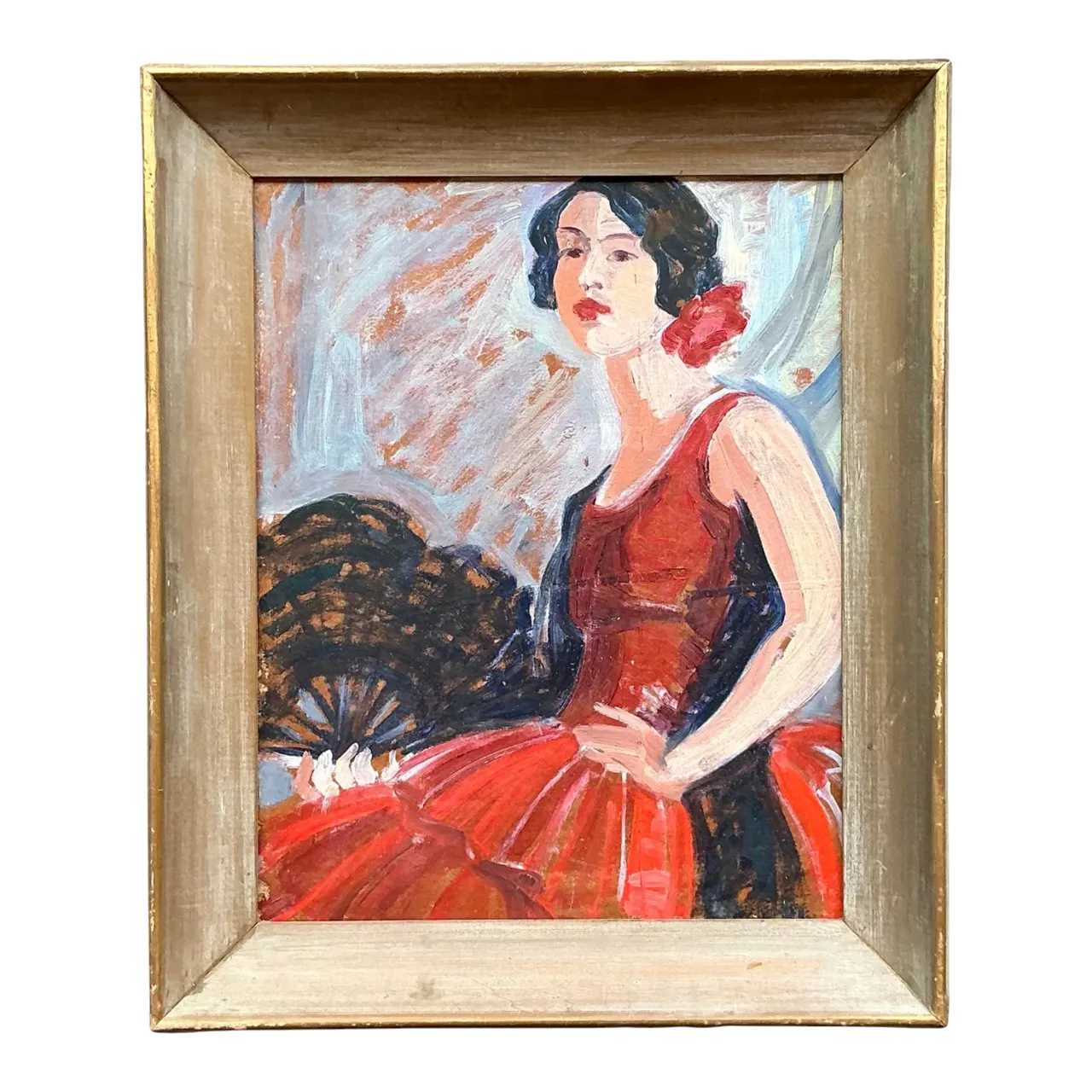 Mid 20th Century Vintage Regency Original Flamenco Dancer Oil on Board