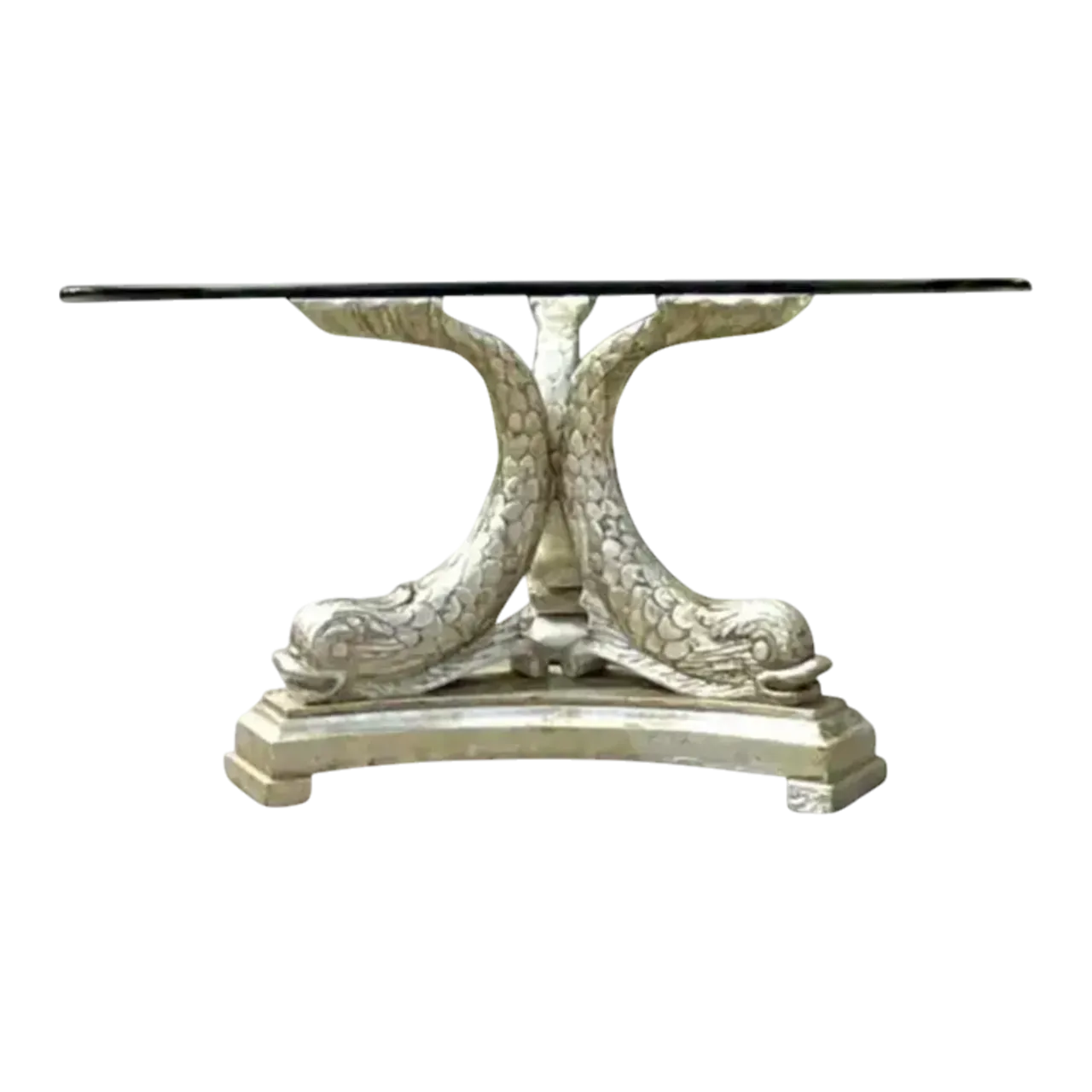 Mid 20th Century Vintage Regency Silver Leaf Koi Center Hall Table