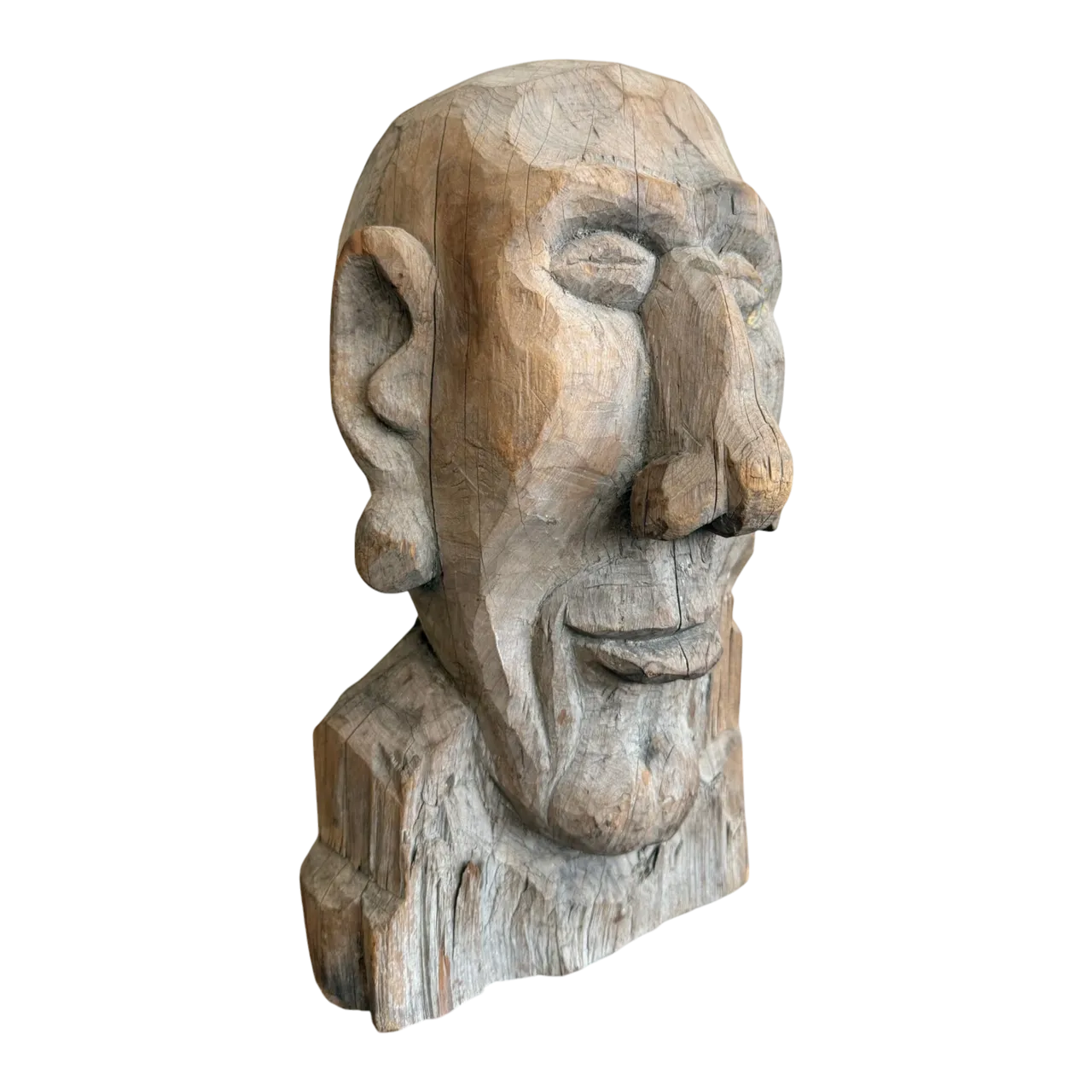 Primitive Boho Hand-Carved Wood Bust