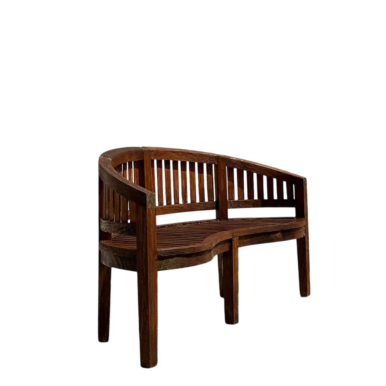 Vintage Boho Curved Teak Bench