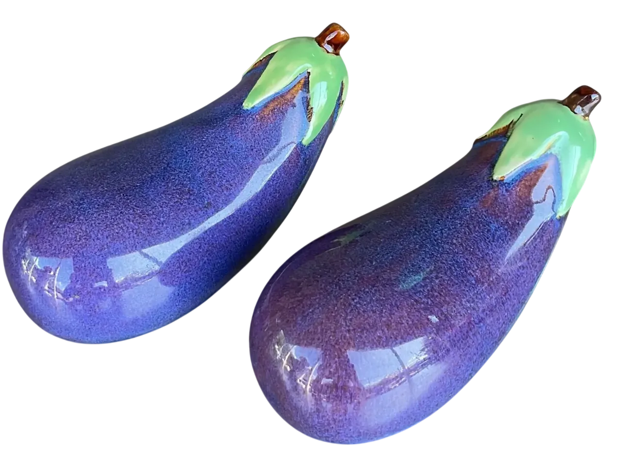 Vintage Boho Glazed Ceramic Eggplants - a Pair