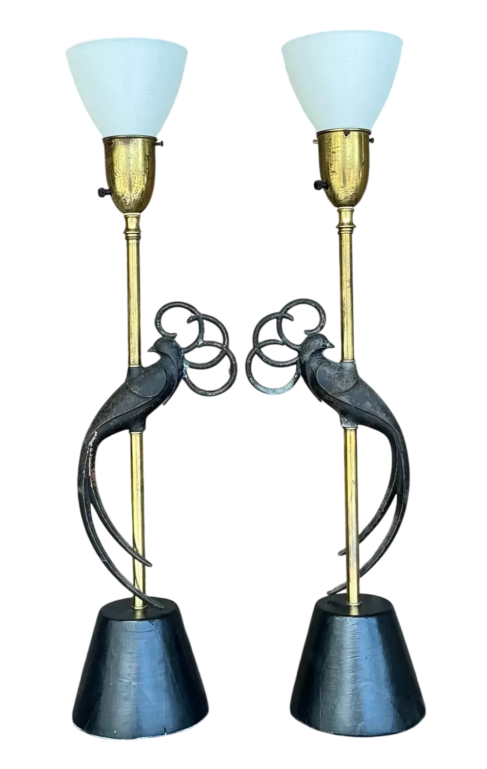Vintage Boho Rembrandt Lovebirds Lamps - a Pair
