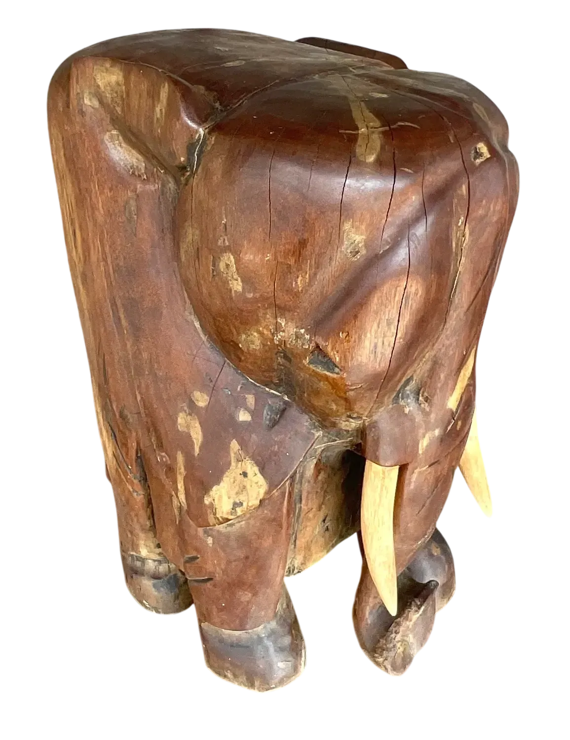 Vintage Boho Carved Wooden Elephant Low Stool