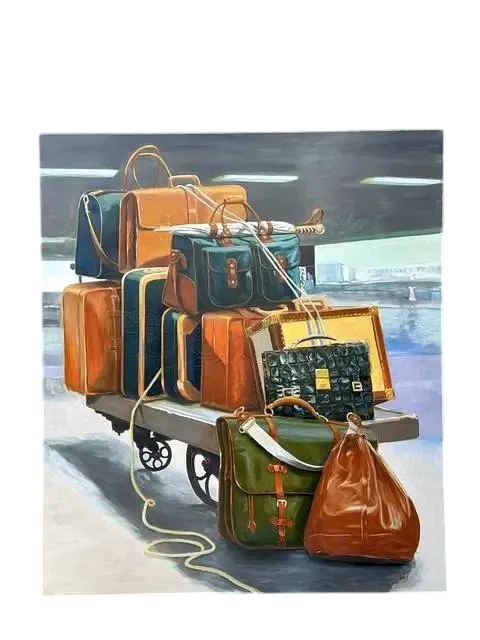 Vintage Monumental Original Still Life of Stacked Luggage