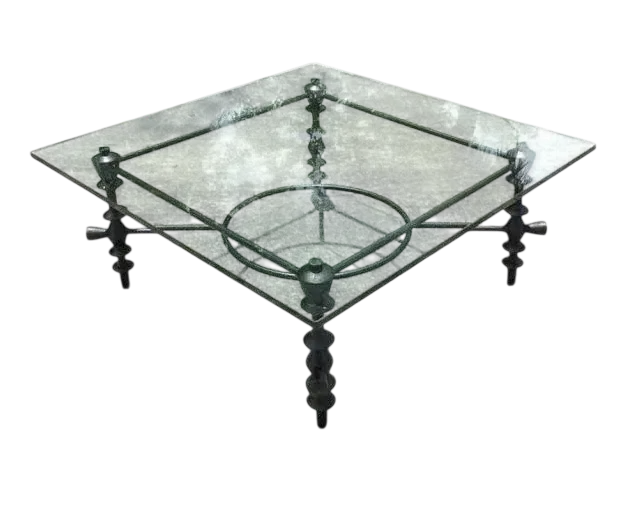 Vintage Boho Sculpted Leg Wrought Iron Coffee Table After Giacometti