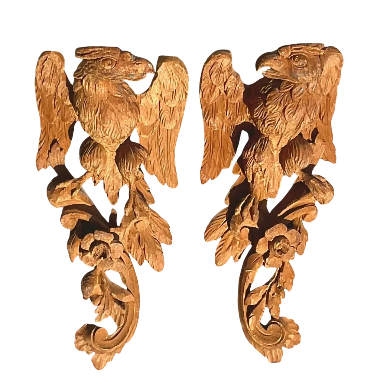 Vintage Boho Carved Wall Mount Phoenix - Set of 2