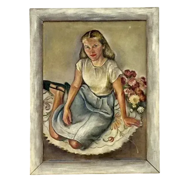 Vintage Boho Original Oil Portrait Painting on Canvas - Canvas, 29W x 37.25H