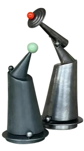Vintage Postmodern Signed Studio Pottery Slab Built Sculptures - Set of 2