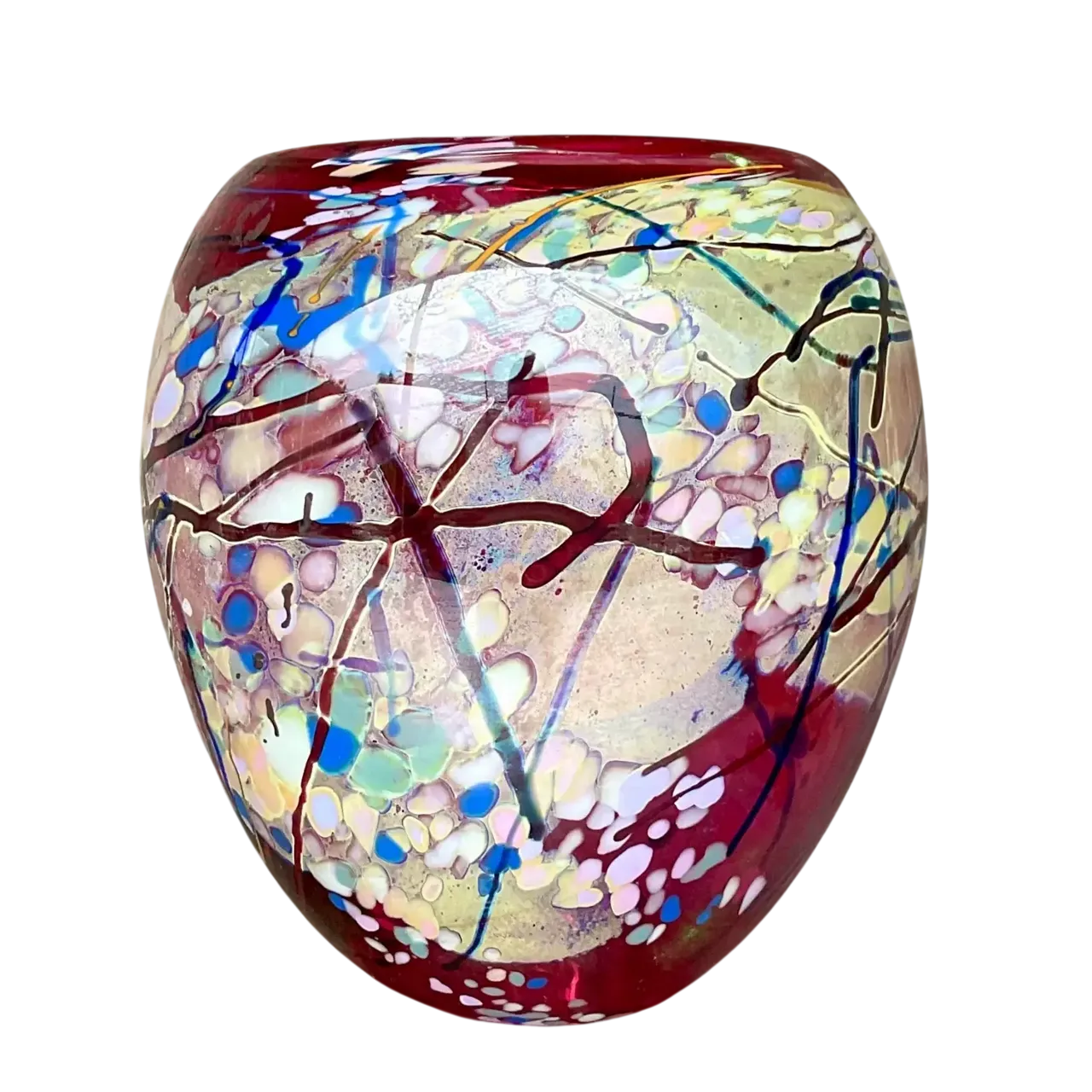 Vintage Boho Blown Glass Vase - Blown Glass, 7.75W x 8.75H