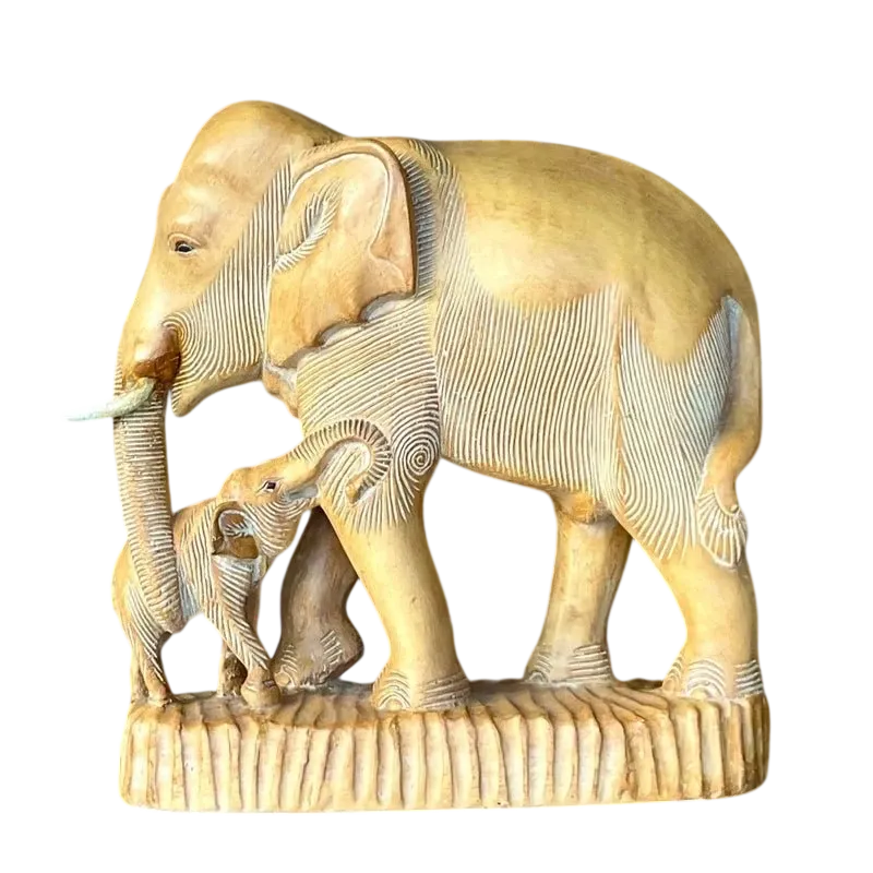 Vintage Boho Hand Carved Elephants Sculpture