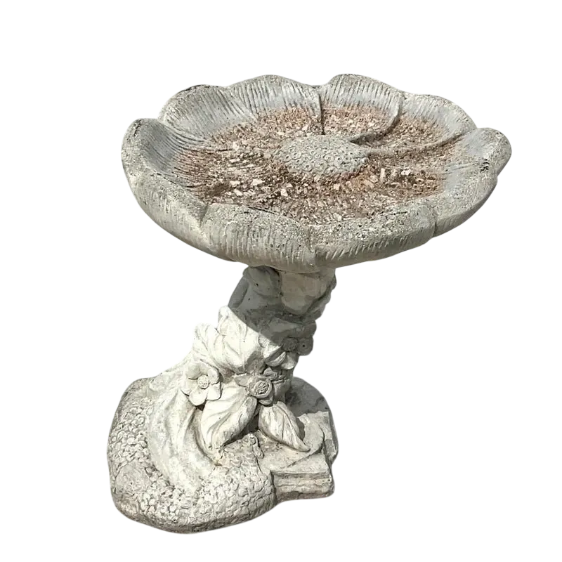 Vintage Boho Cast Concrete Flower Bird Bath