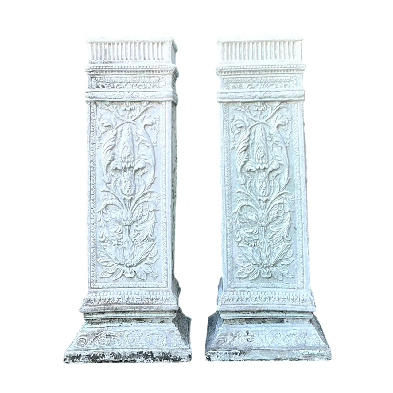 Vintage Cast Concrete Relief Pedestals - A Pair