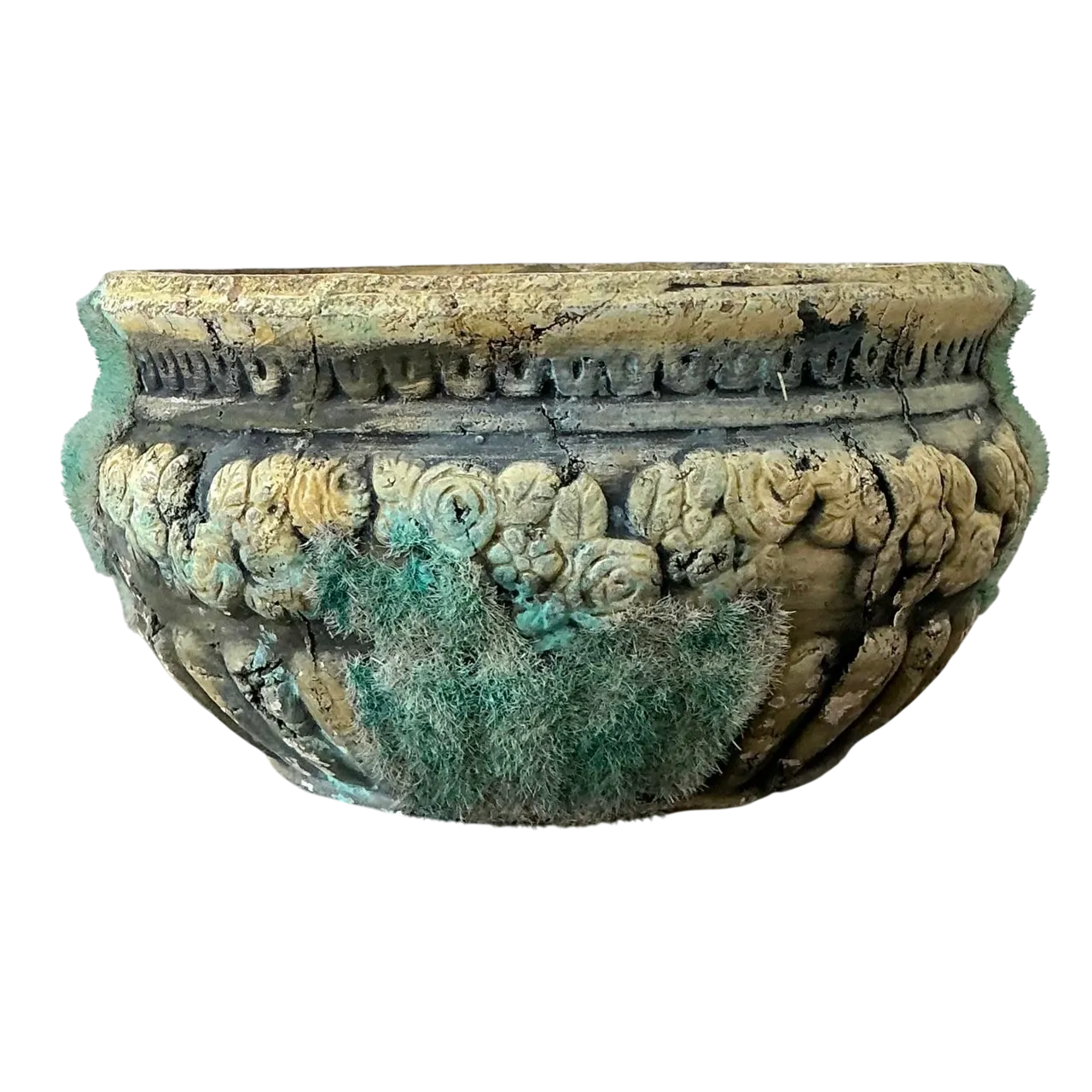 Vintage Patinated Moss Roses Planter