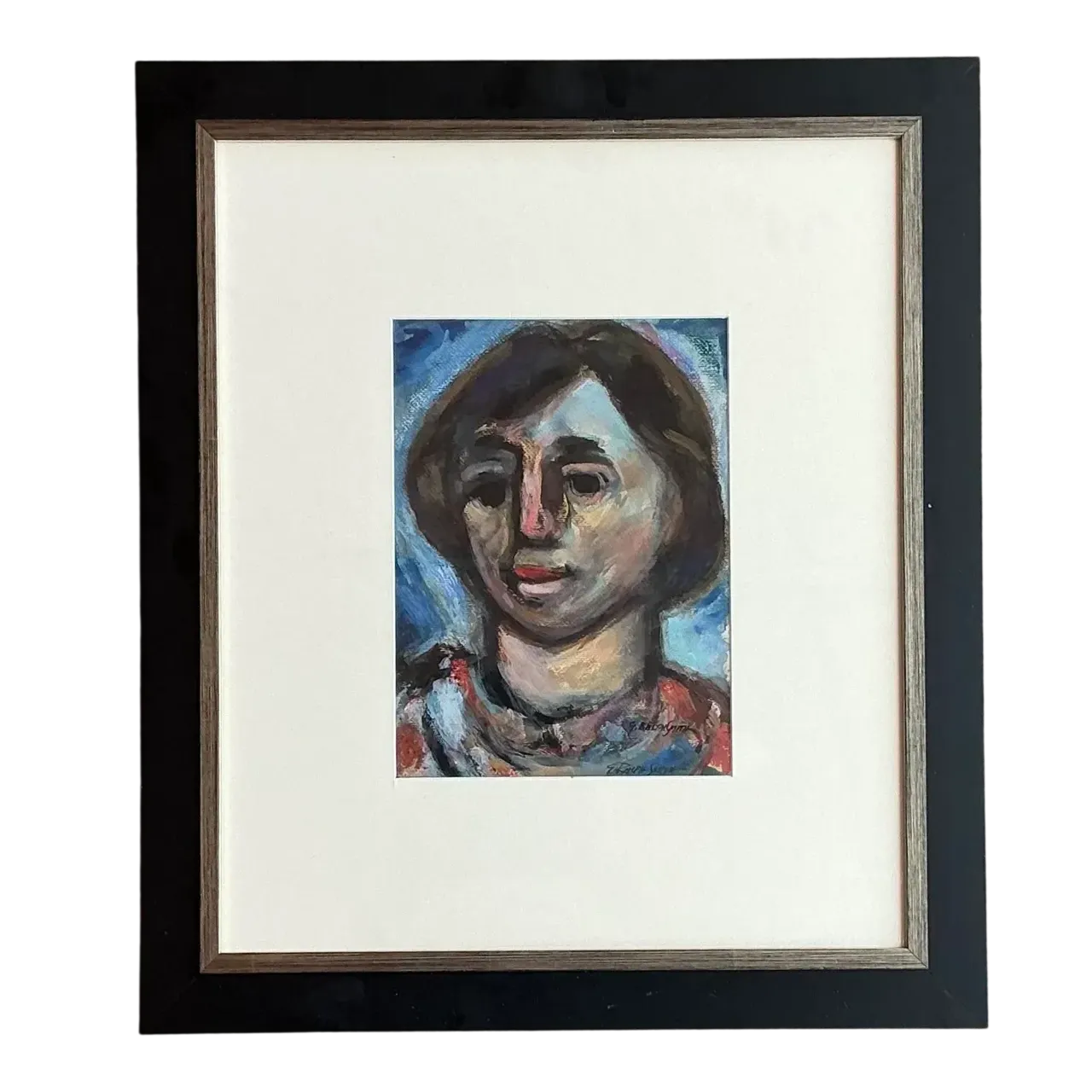 Vintage Boho Original Oil Portrait Painting on Paper