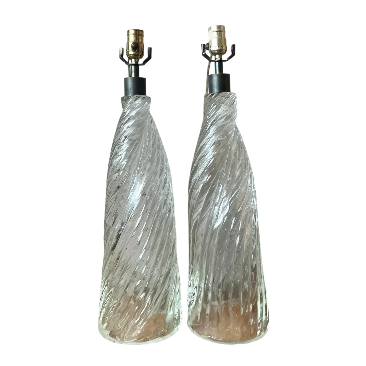 Vintage Boho Twisted Blown Glass Lamps - A Pair