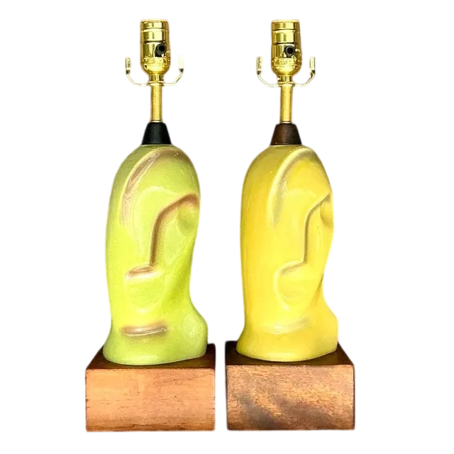Vintage Mid 20th Century Heifetz Glazed Ceramic Lamps - a Pair