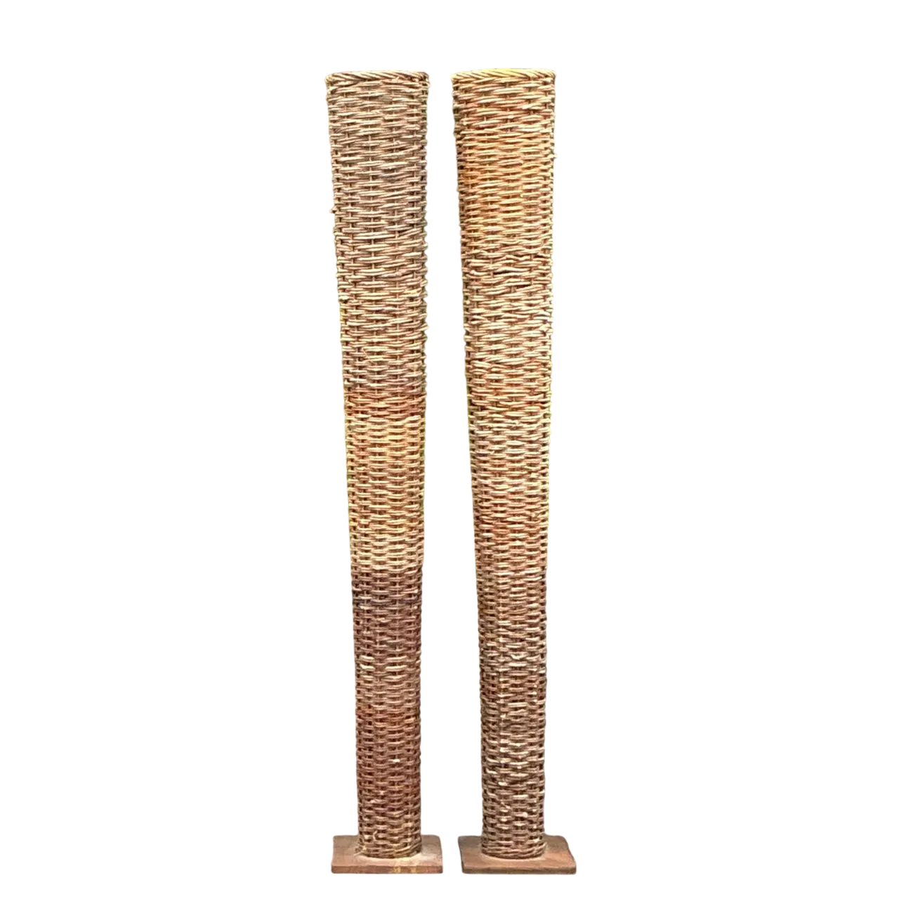 Vintage Boho Woven Rattan Tall Floor Vases - A Pair