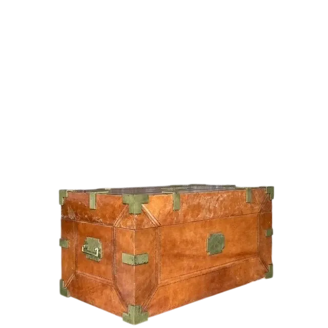 Vintage Boho Leather Wrapped Campaign Trunk