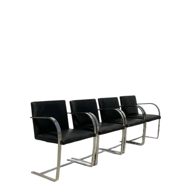 Vintage Boho Mies Van Der Rohe Brno Leather Dining Chairs - Set of 4