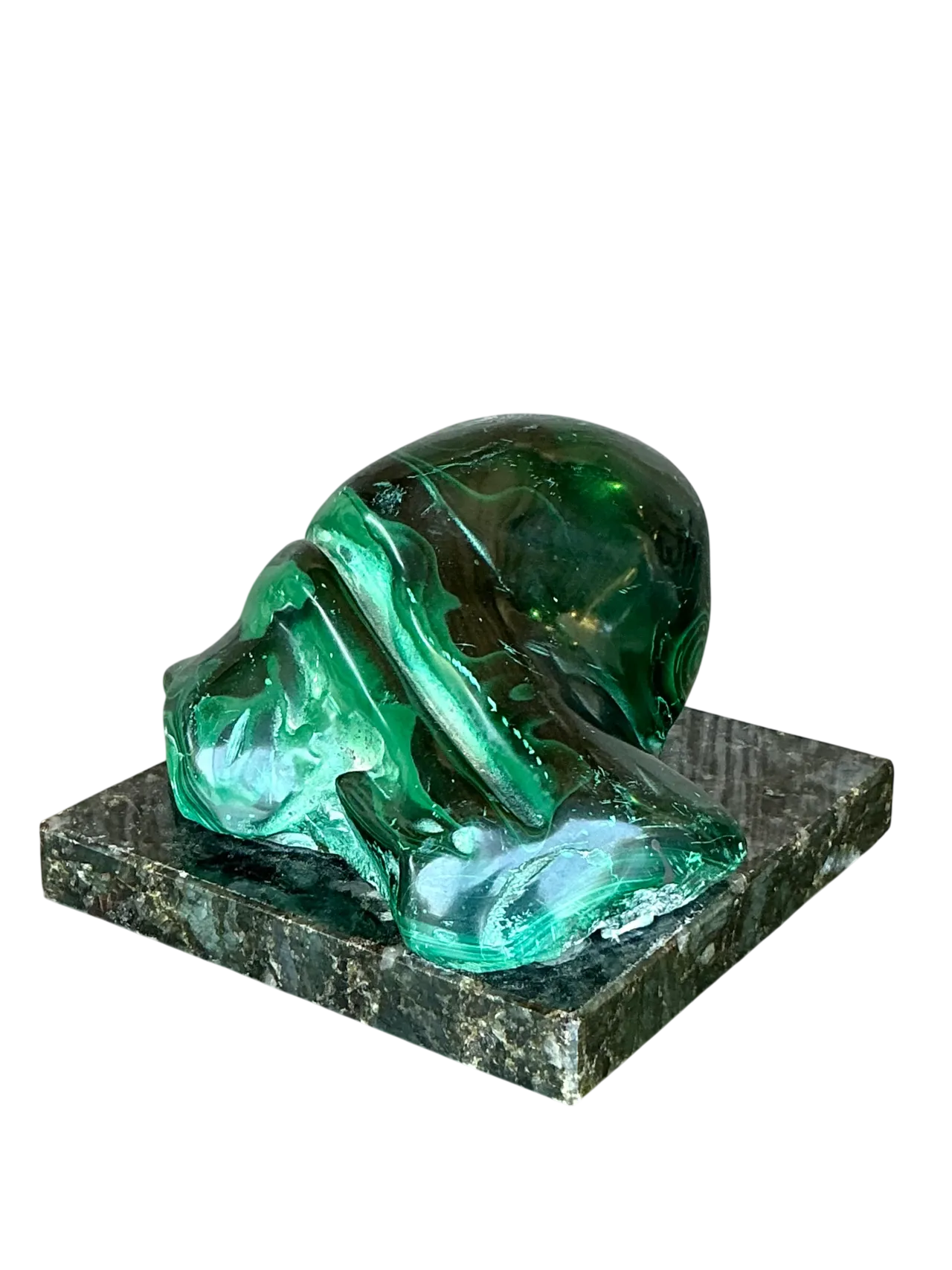 Vintage Boho Polished Malachite Sculpture