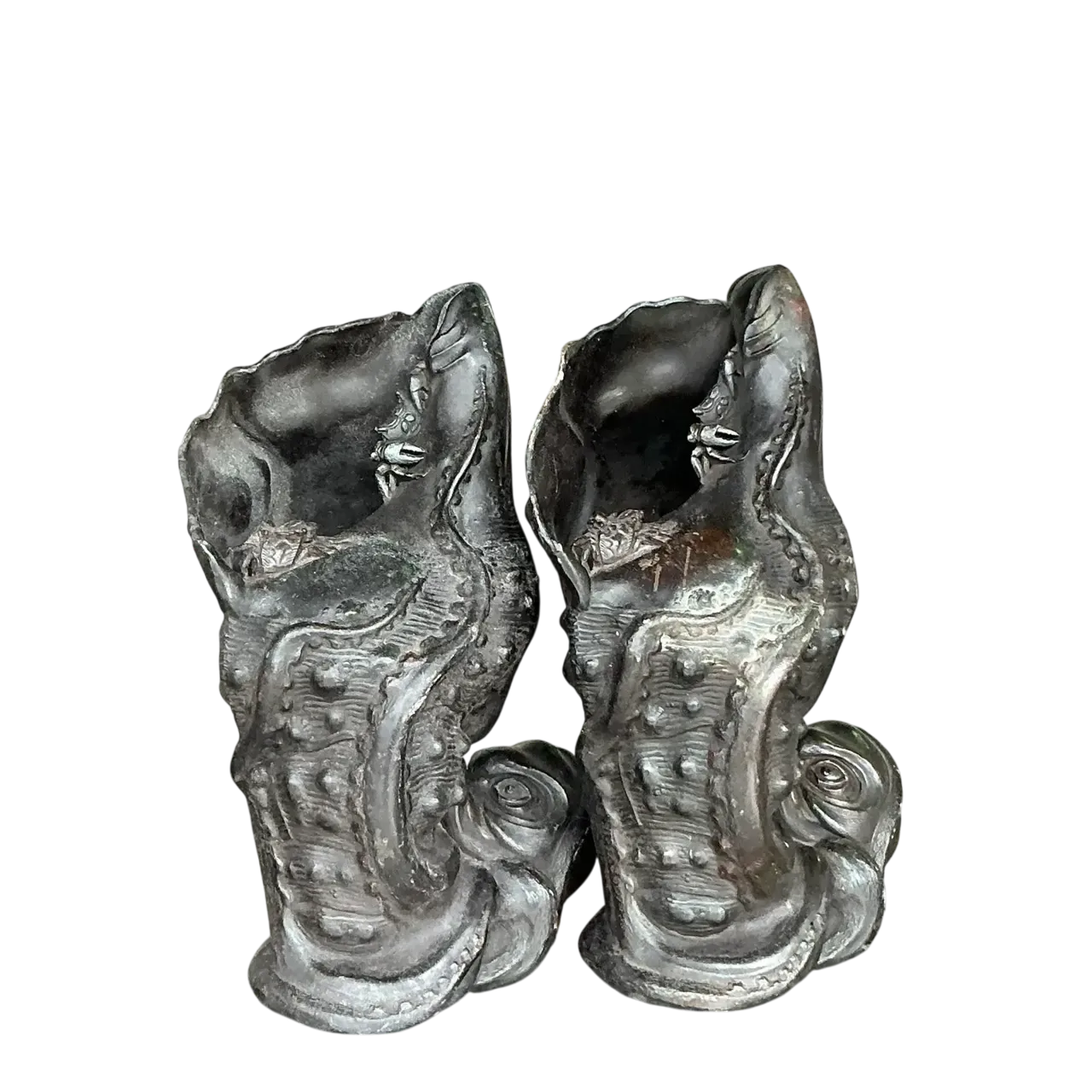 Vintage Coastal Cast Bronze Octopus Vase - A Pair
