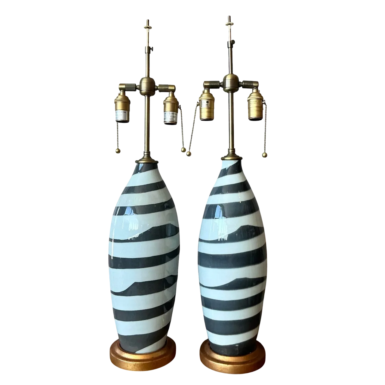 Vintage Regency Bunny Williams Glazed Ceramic Lamps - A Pair