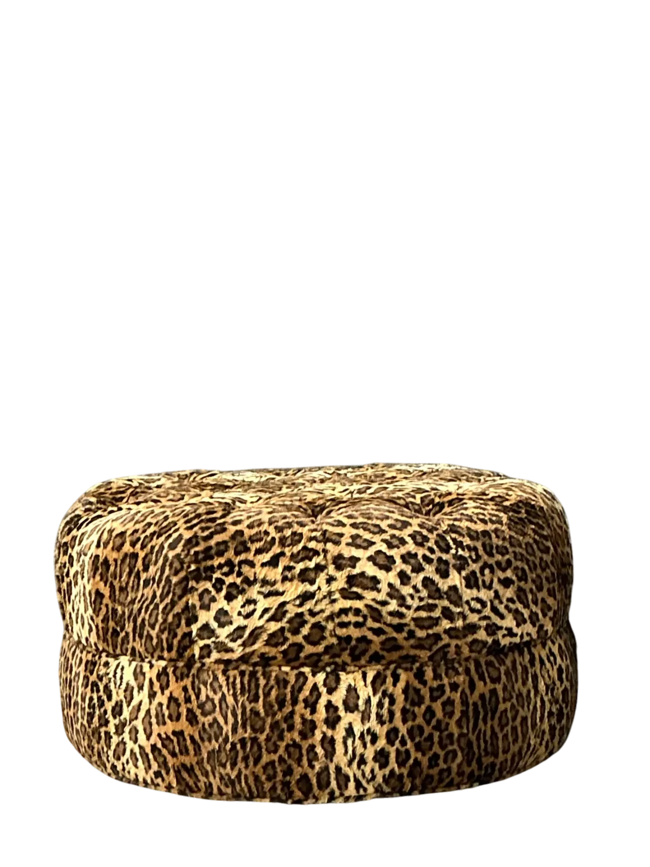 Vintage Leopard Print Tufted Ottoman