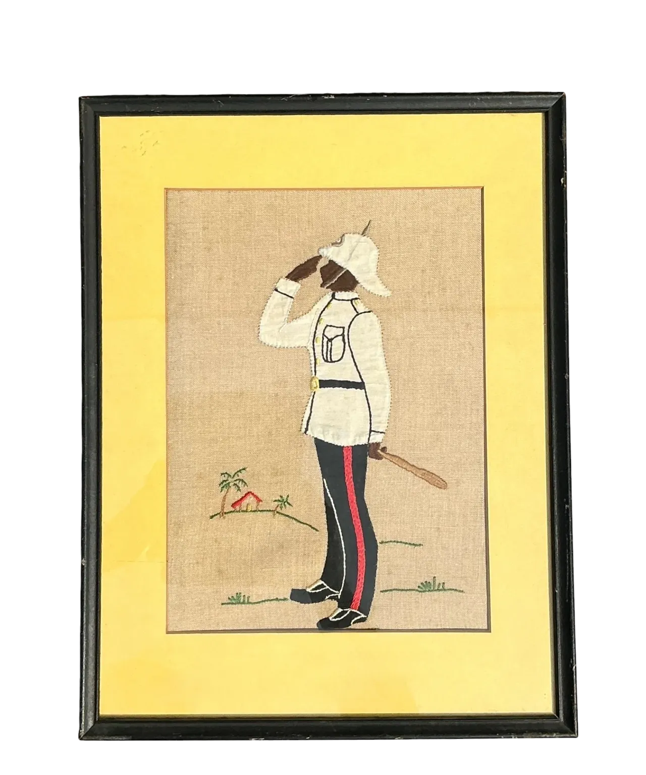 Vintage Embroidered Military Figure in Frame