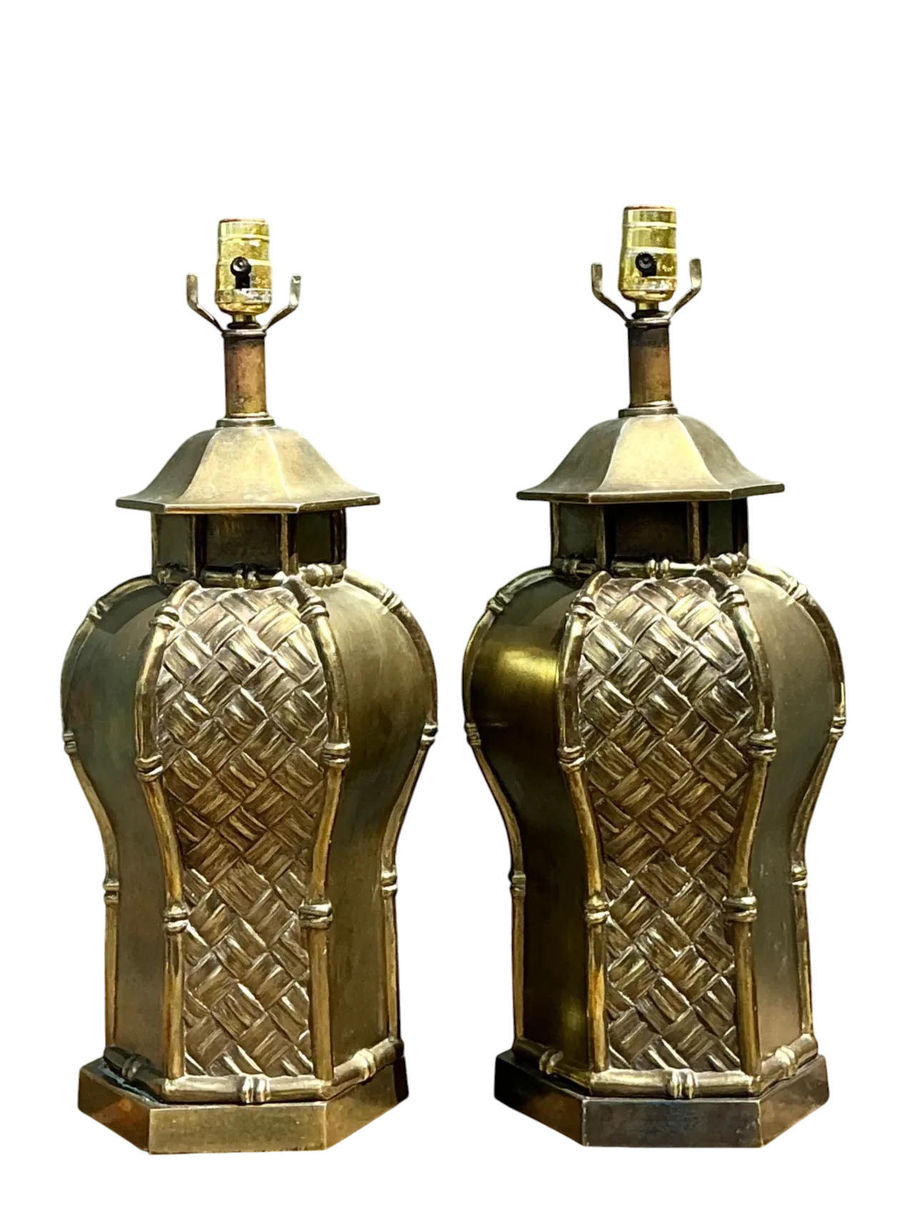 Vintage Brass Bamboo Motif Lamps - A Pair