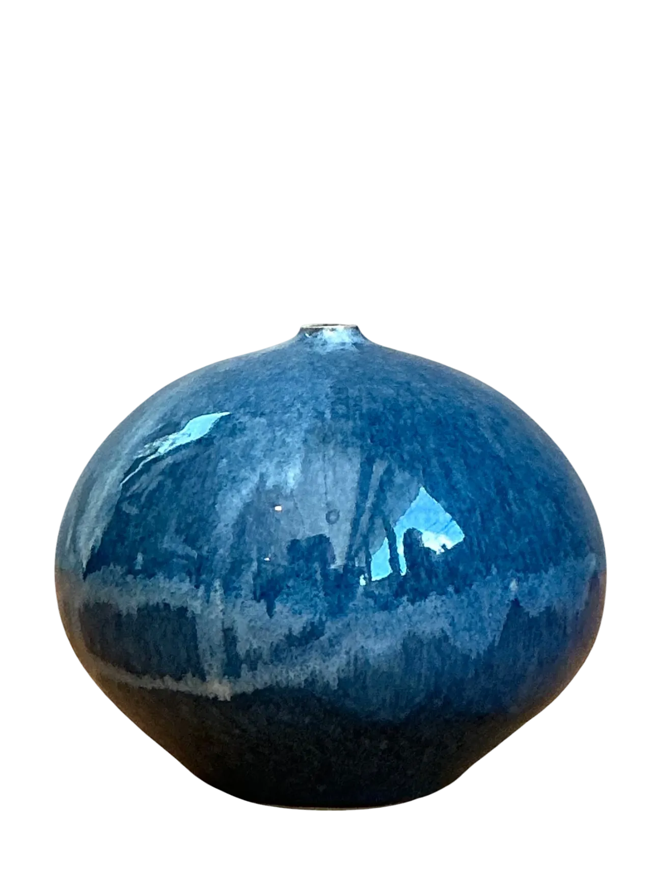 Vintage Blue Glazed Ceramic Vase - Ceramic, 4.25W x 3.75H