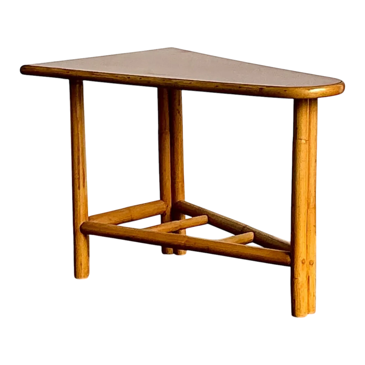 Vintage 1950s Pie Slice Rattan Side Table