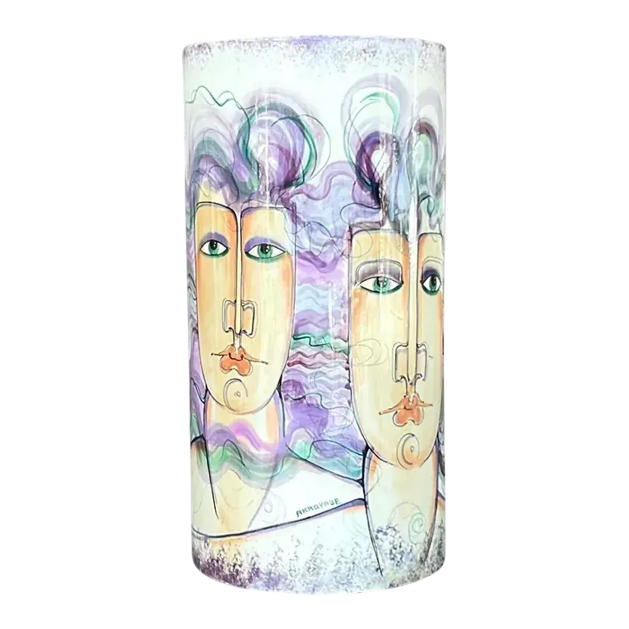 Vintage 1980s Hand Painted Ceramic Vase