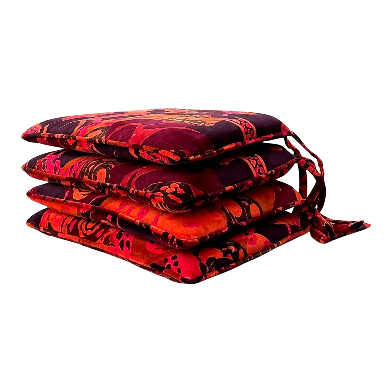Vintage 80s Yves St Laurent Printed Velvet Tie Cushions - Set of Four