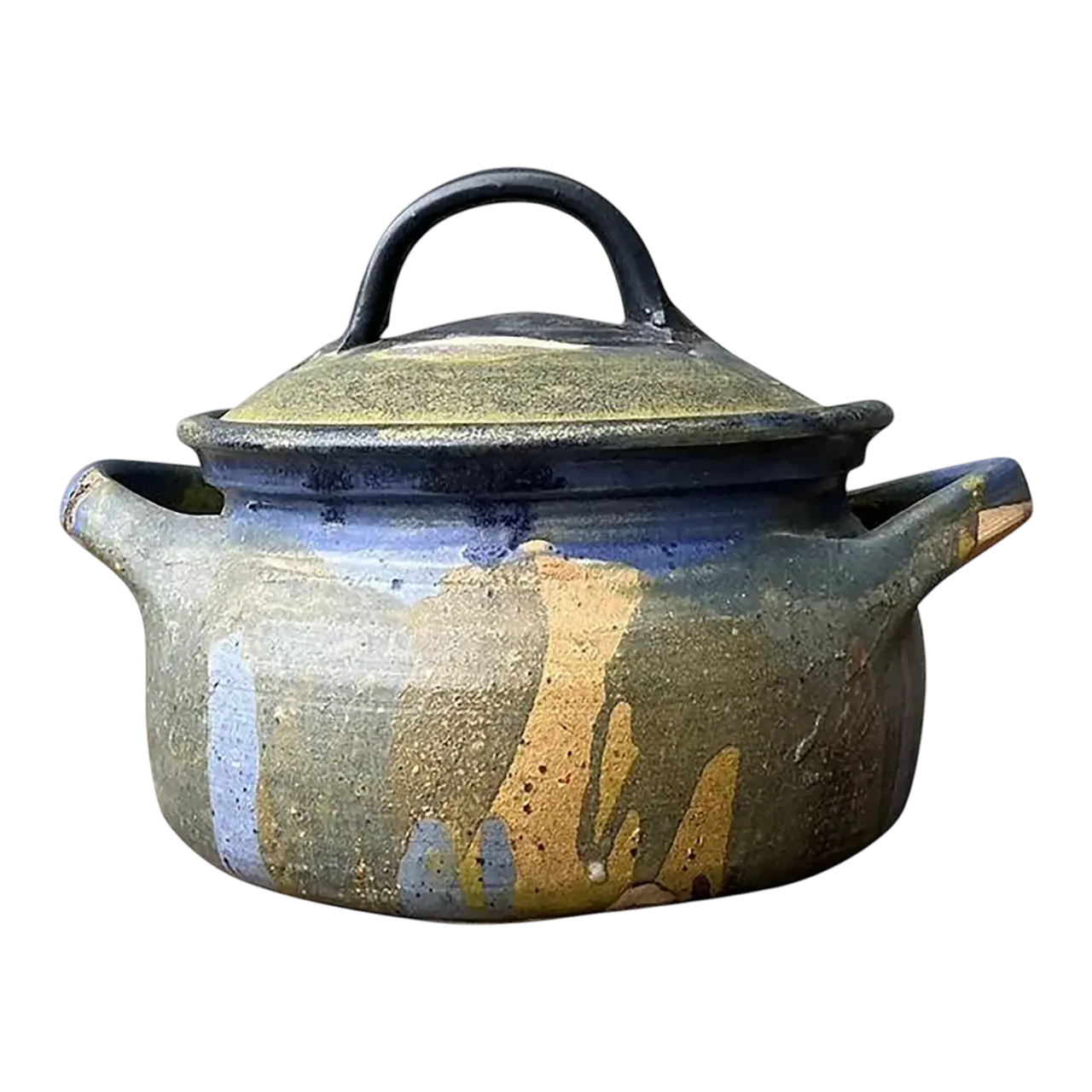 Vintage Aboriginal Studio Pottery Drip Glaze Lidded Bowl