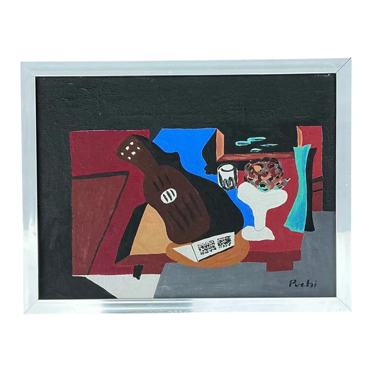 Vintage Abstract Cubist Still Life on Canvas