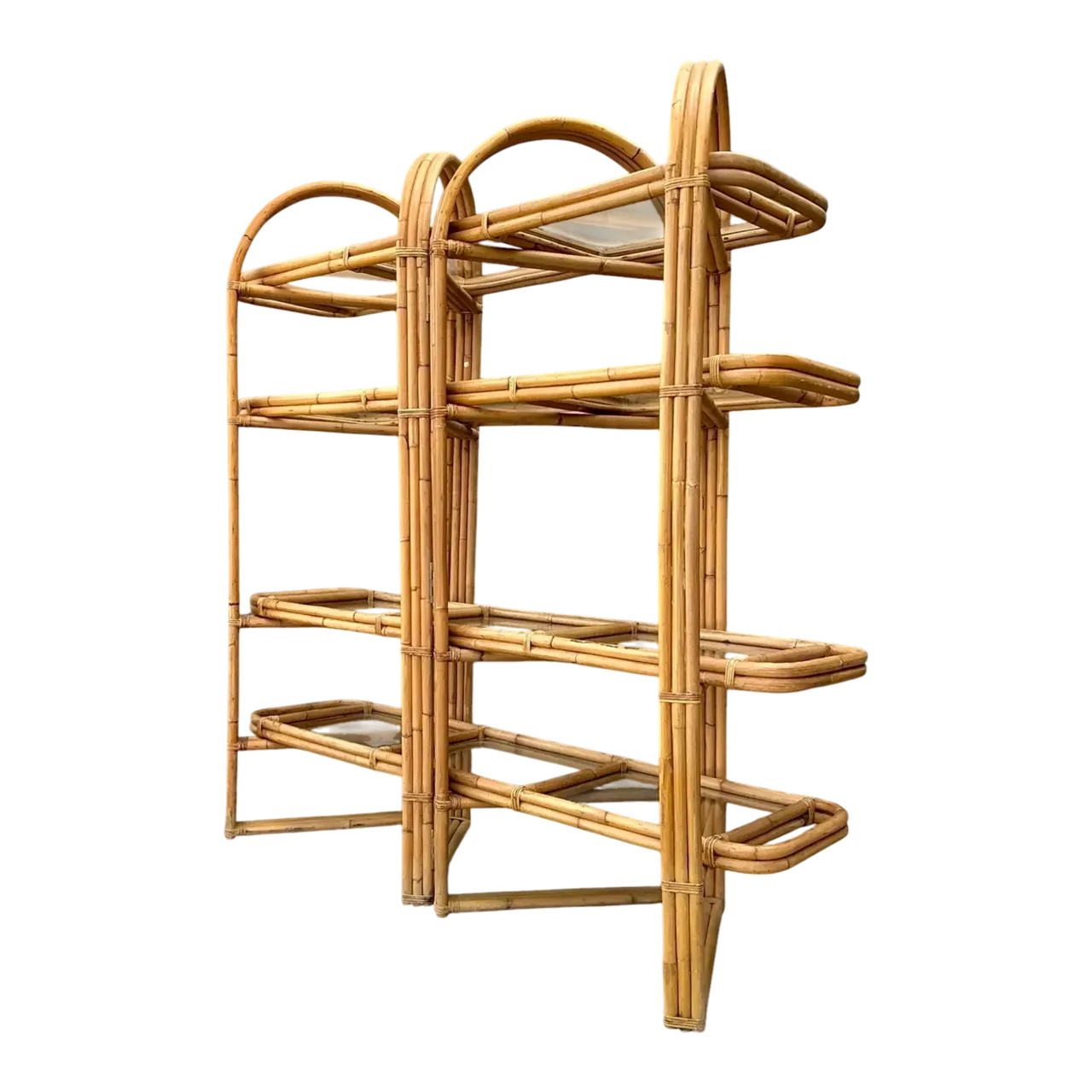 Vintage Arched Rattan Accordion Etagere