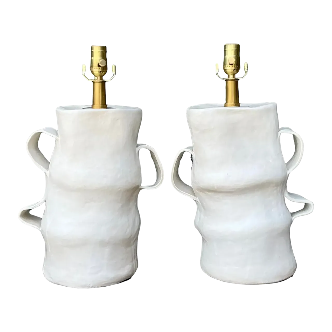 Vintage Artisan Slab Built Pottery Lamps - A Pair