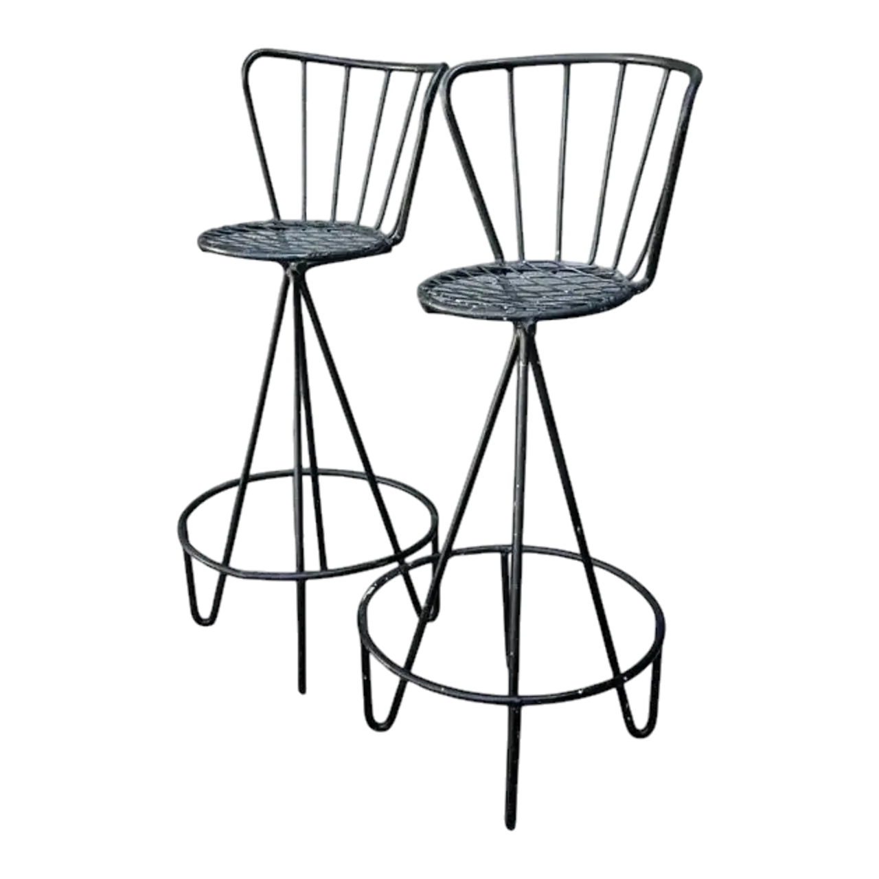 Vintage Atomic MCM Wrought Iron Barstools - A Pair