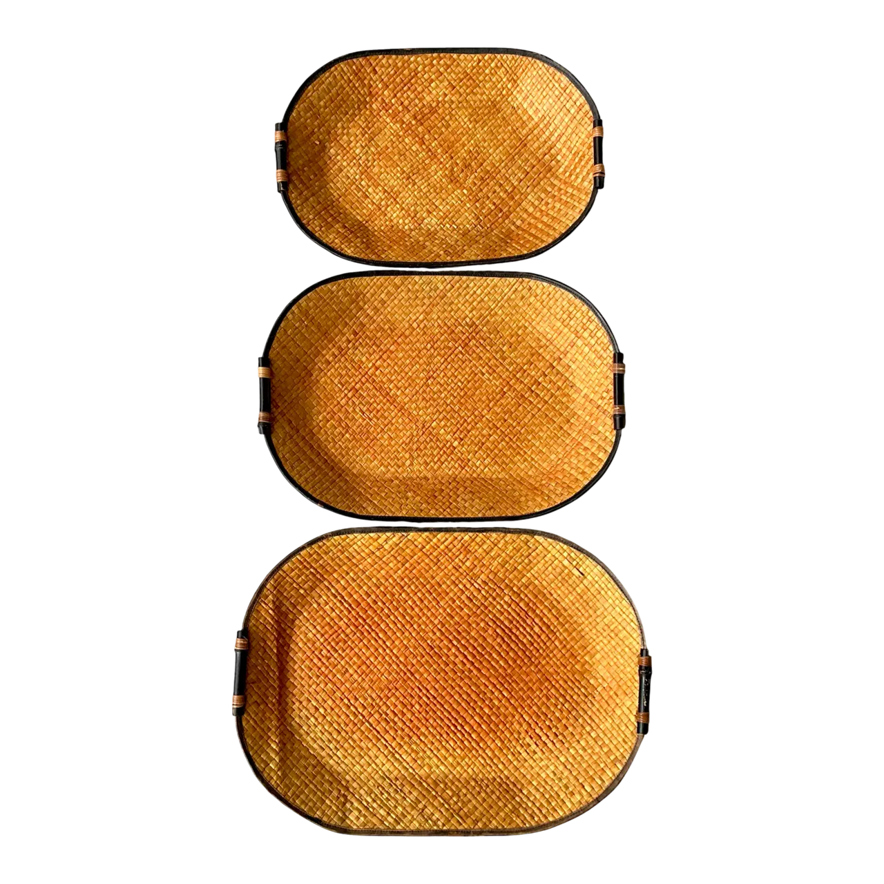 Vintage Bamboo Rattan Woven Trays- Set of 3