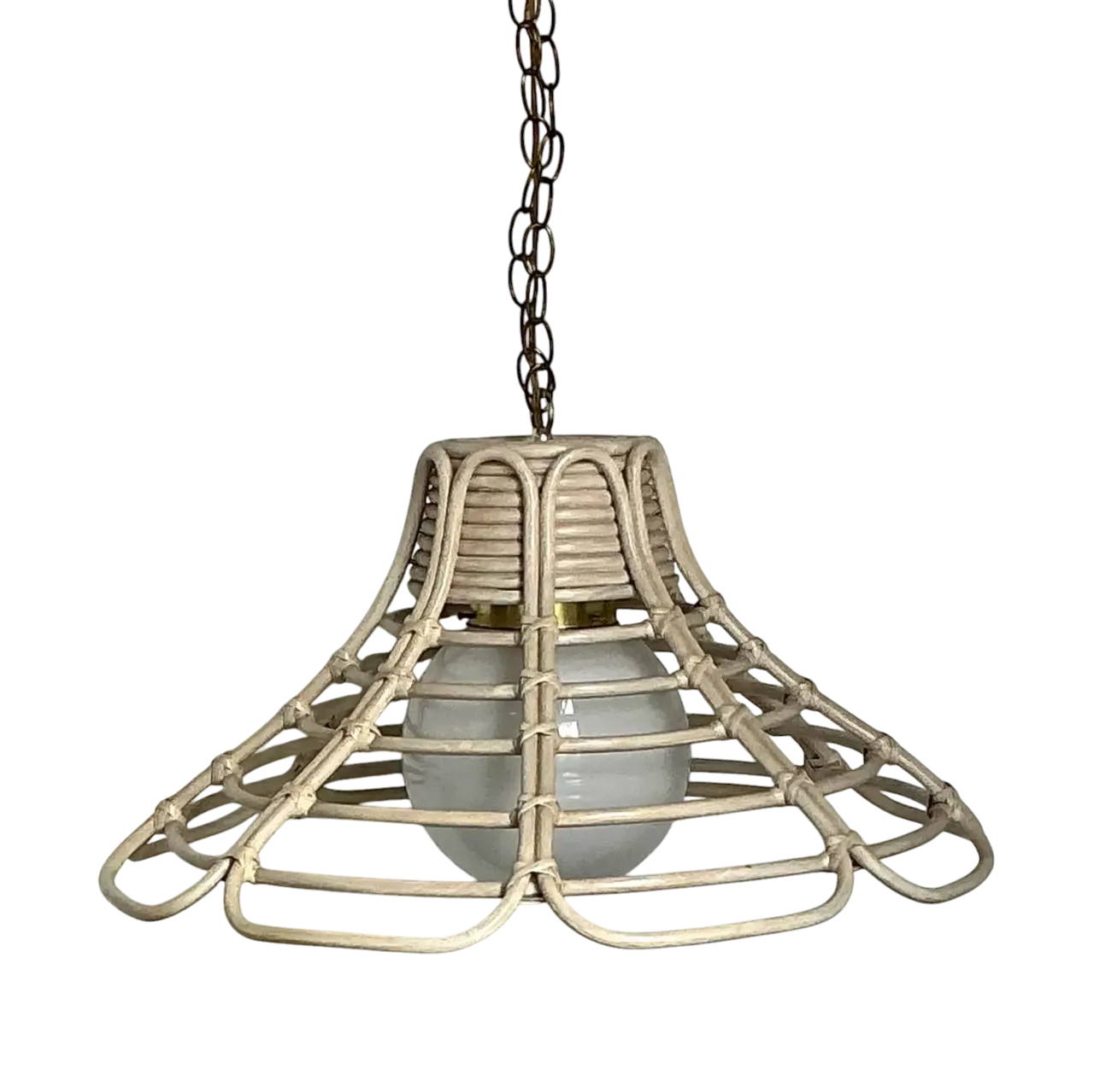Vintage Bent Washed Rattan Chandelier
