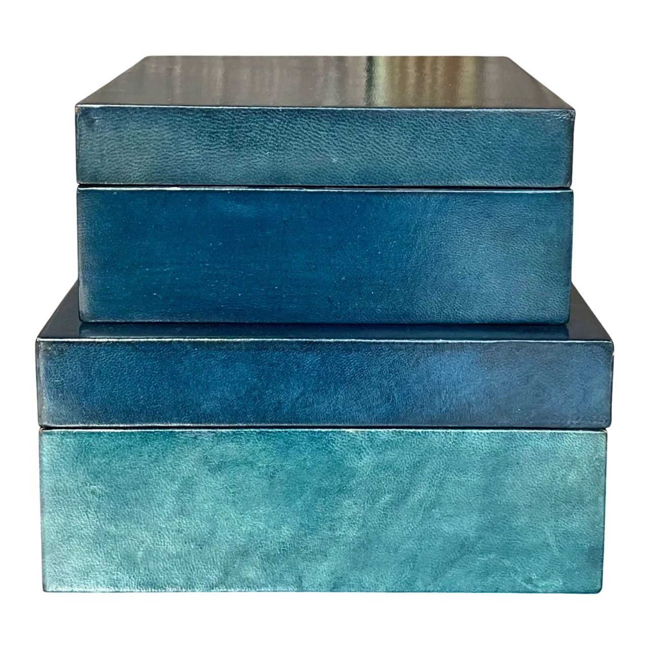 Vintage Blue Leather over Wood All Purpose Boxes- a Set