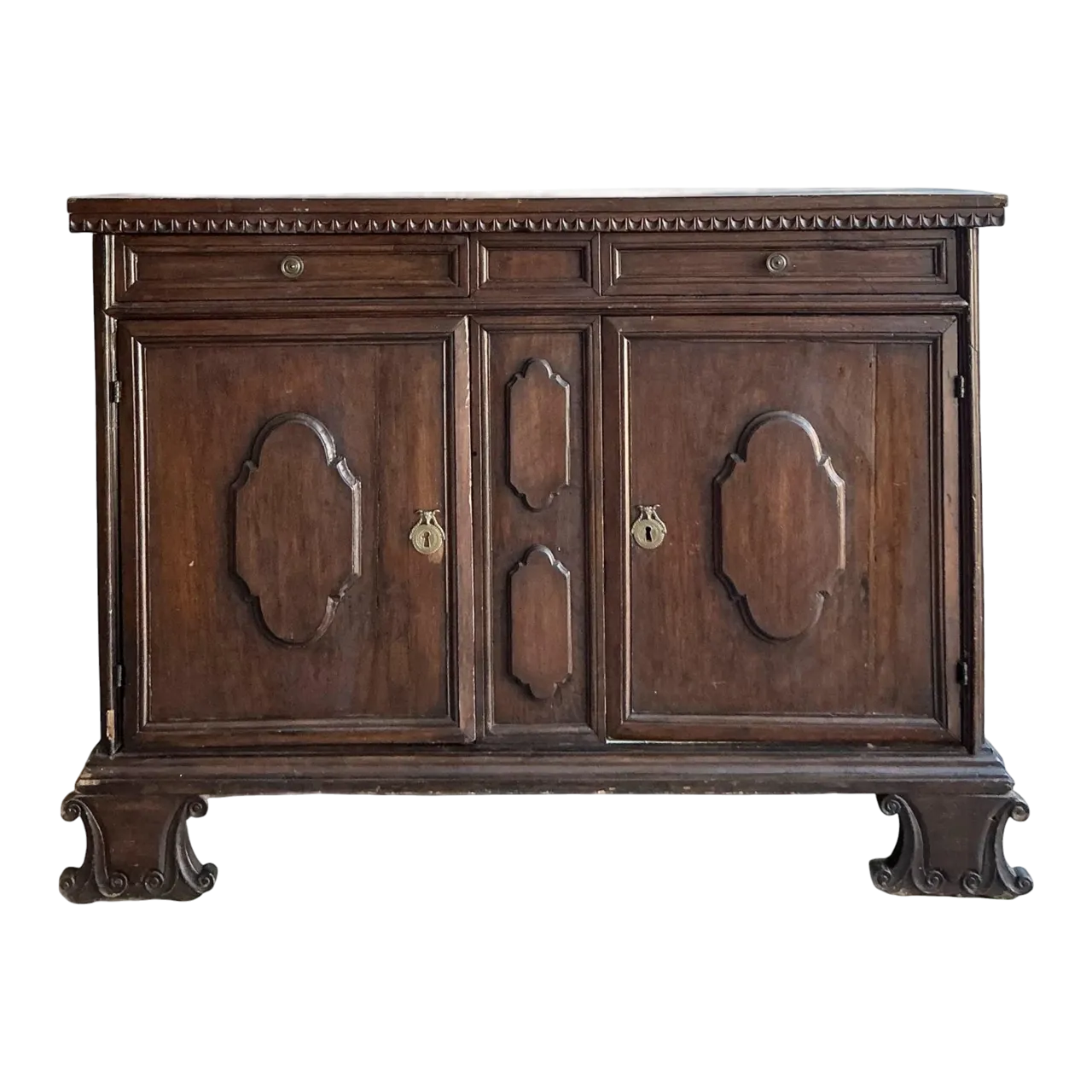 Vintage Boho 18 Century Tuscan Walnut Buffet