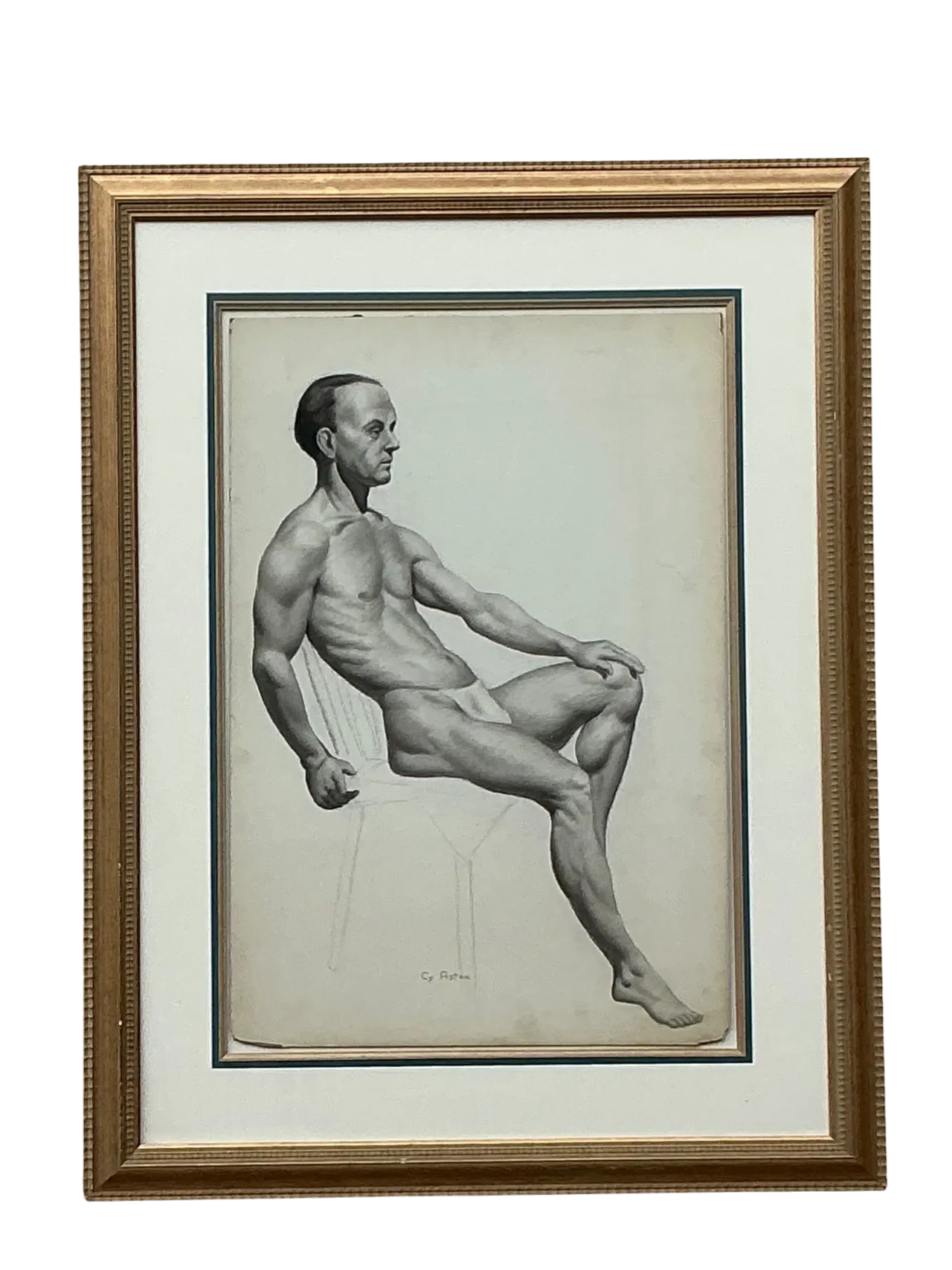 Vintage Boho 1930s Original Pencil Sketch of Man